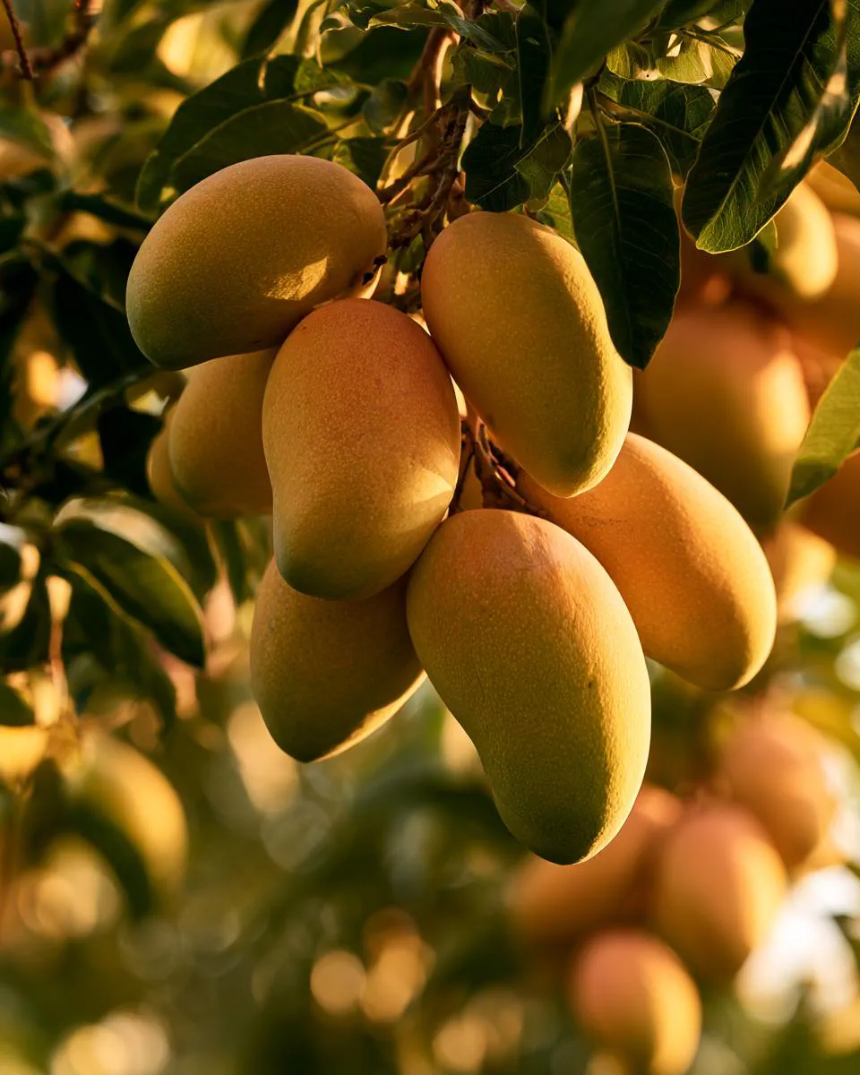 Ripe Francique mangoes on the tree