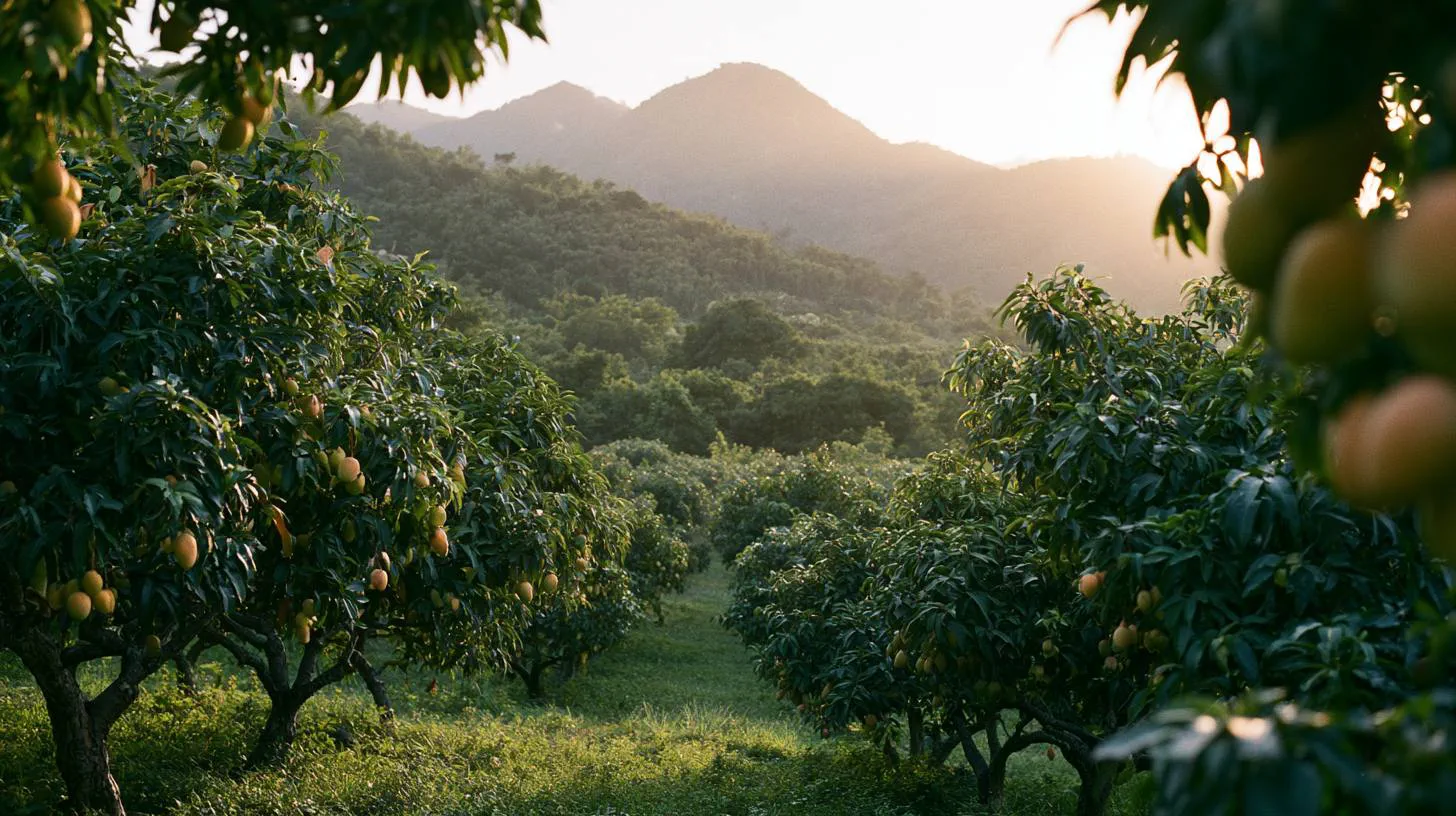 Mango orchard in Haiti at sunrise